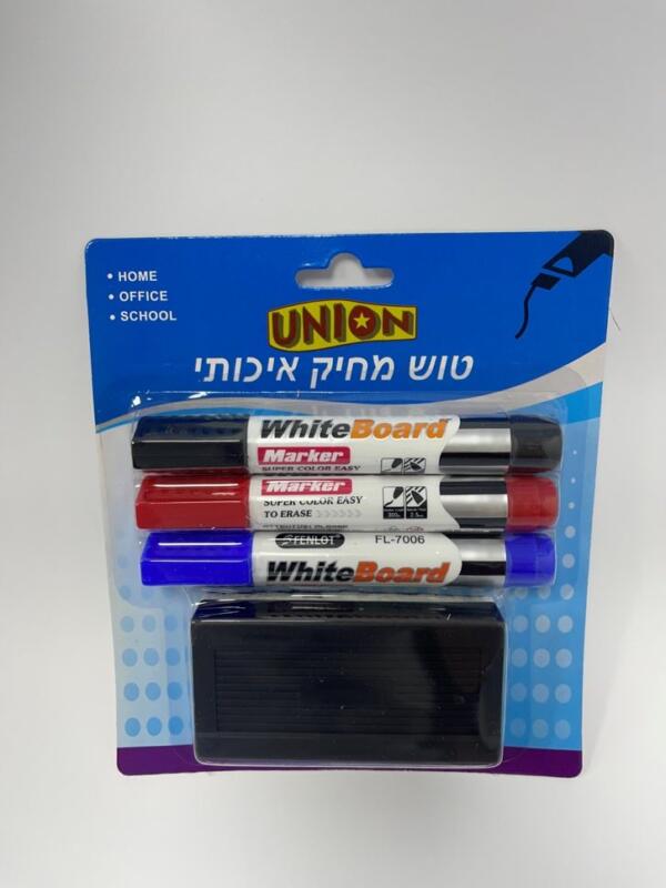 מארז טושים מחיקים + ספוג ללוח מחיק