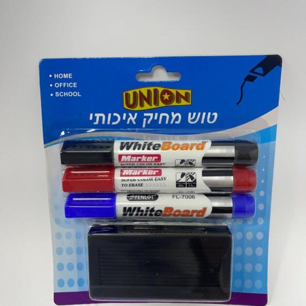 מארז טושים מחיקים + ספוג ללוח מחיק